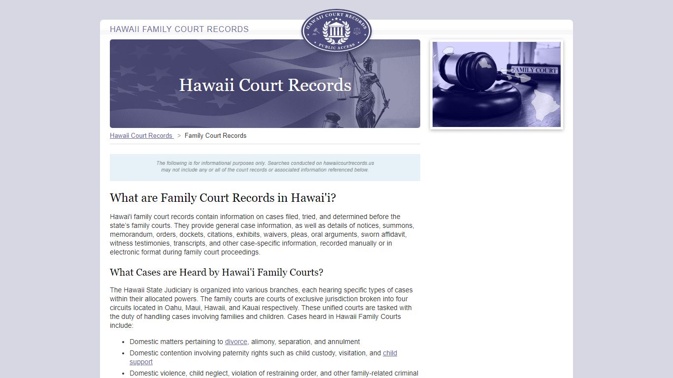 Hawaii Family Court Records | HawaiiCourtRecords.us